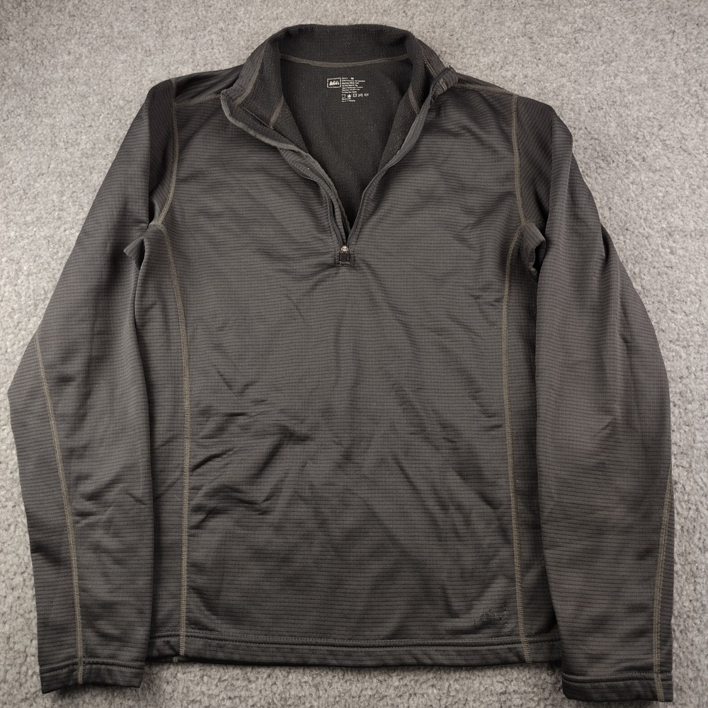 REI Pullover Mens Medium 1/4 Zip Grid Fleece Gray Textured EUC